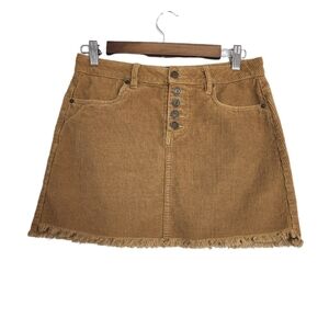 Indigo Rein Tan Corduroy Distressed Hem Five Button Pockets Women's Skirt Size 3